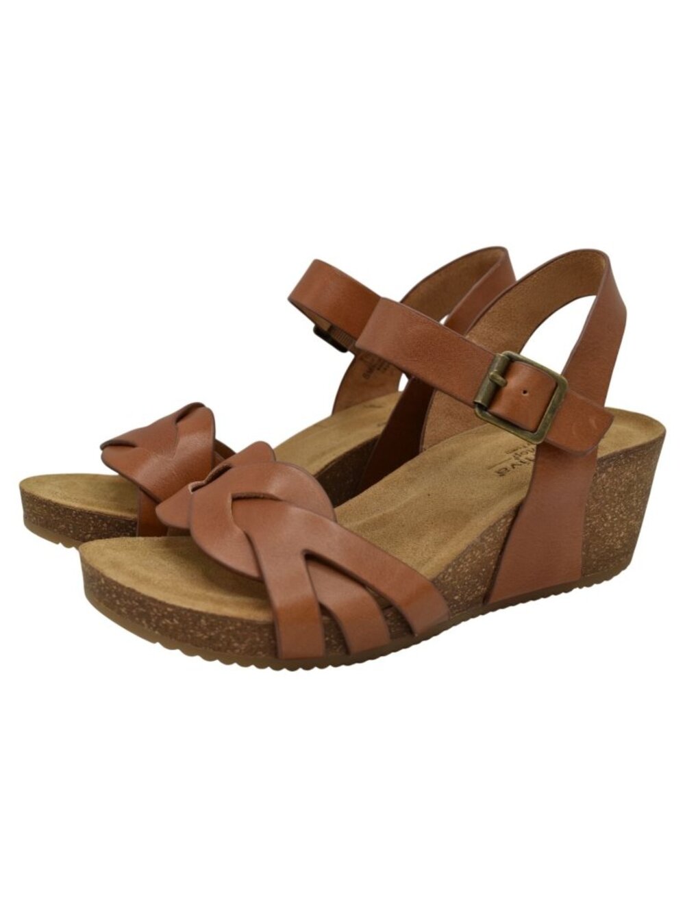 Comfortiva Women Size 10 Erena Brown Luggage Leather Open Toe Wedge Sandals